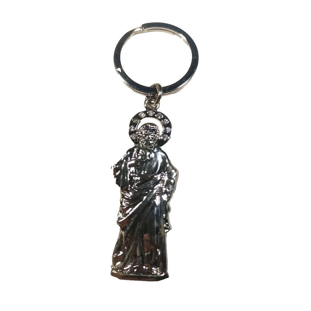 Catholic Saint Silver Tone Keychain Religious